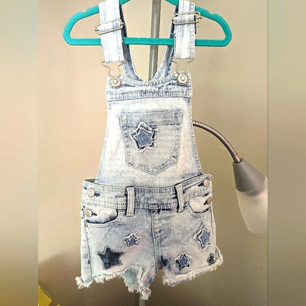 Girls denim Jordache overalls with star patches and sequins-size 4-5 XS